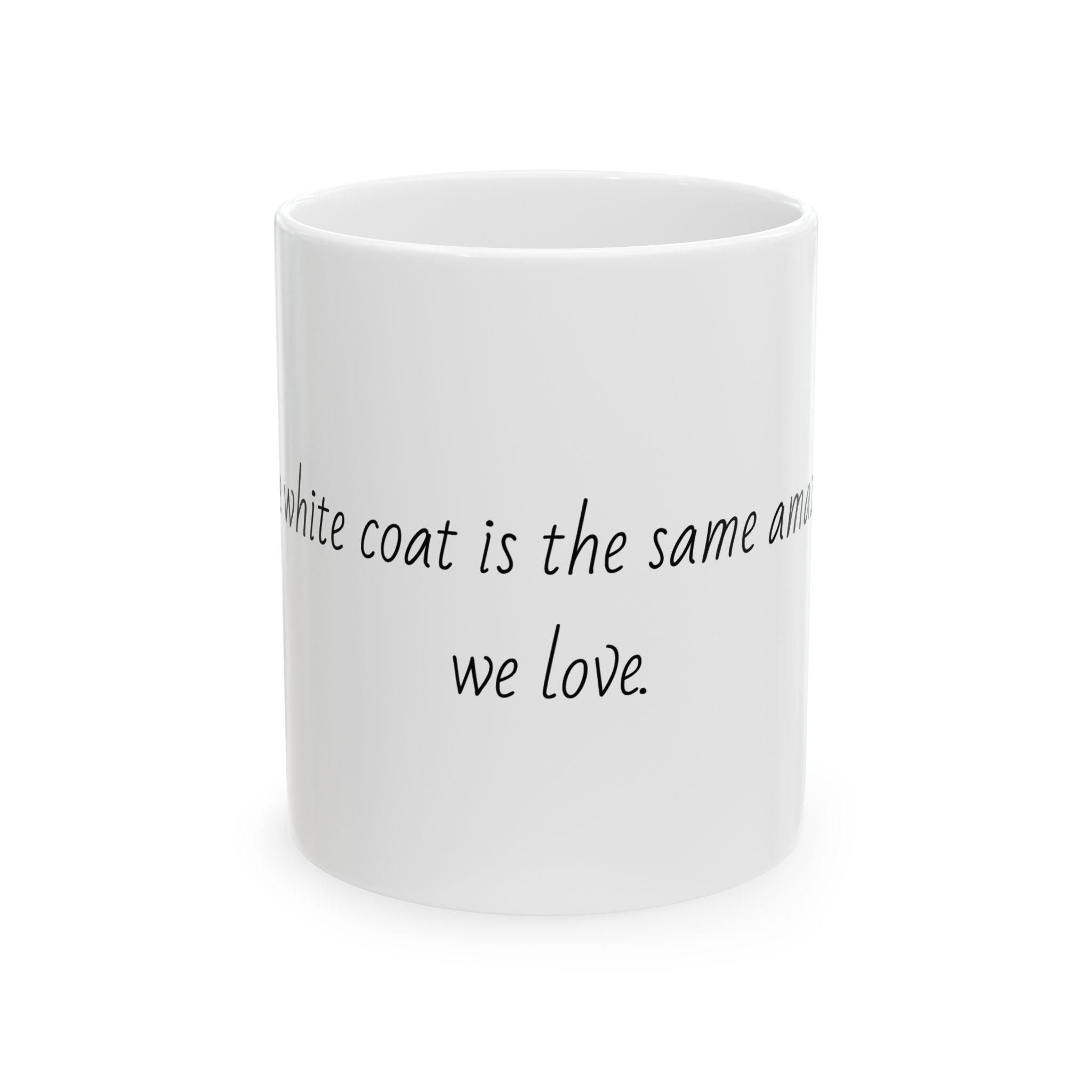 "Behind the white coat is the same amazing person we love." Personalized Doctor Mug - Minimalist Ceramic Coffee Cup for Medical Professionals with quote, wishes, 11oz & 15oz