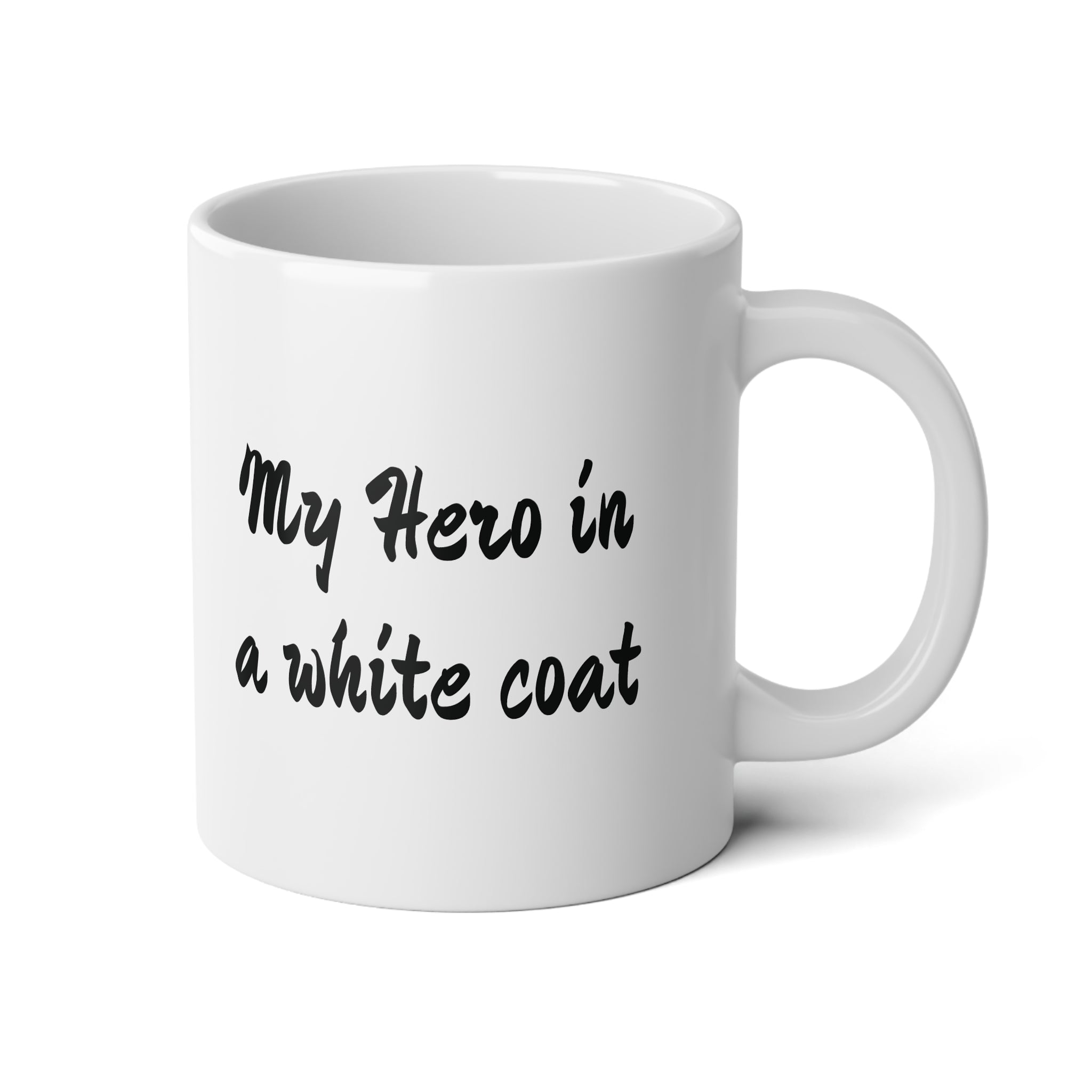 "My hero in a white coat." Personalized 20oz Big Minimalist Doctor Mug - Huge Heart Coffee Cup -  Appreciation Gift for Physicians