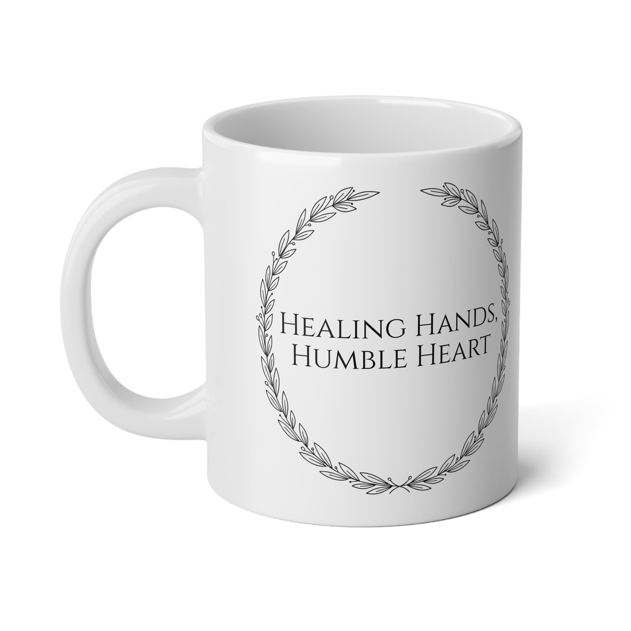 "Healing Hands, Humble Heart" Personalized 20oz Doctor Mug - Black & White Coffee Cup - Medical School Graduation & Physician Gift