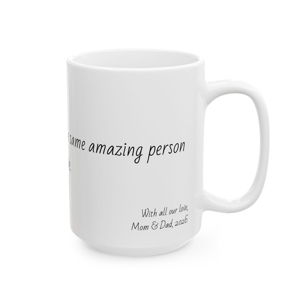 "Behind the white coat is the same amazing person we love." Personalized Doctor Mug - Minimalist Ceramic Coffee Cup for Medical Professionals with quote, wishes, 11oz & 15oz