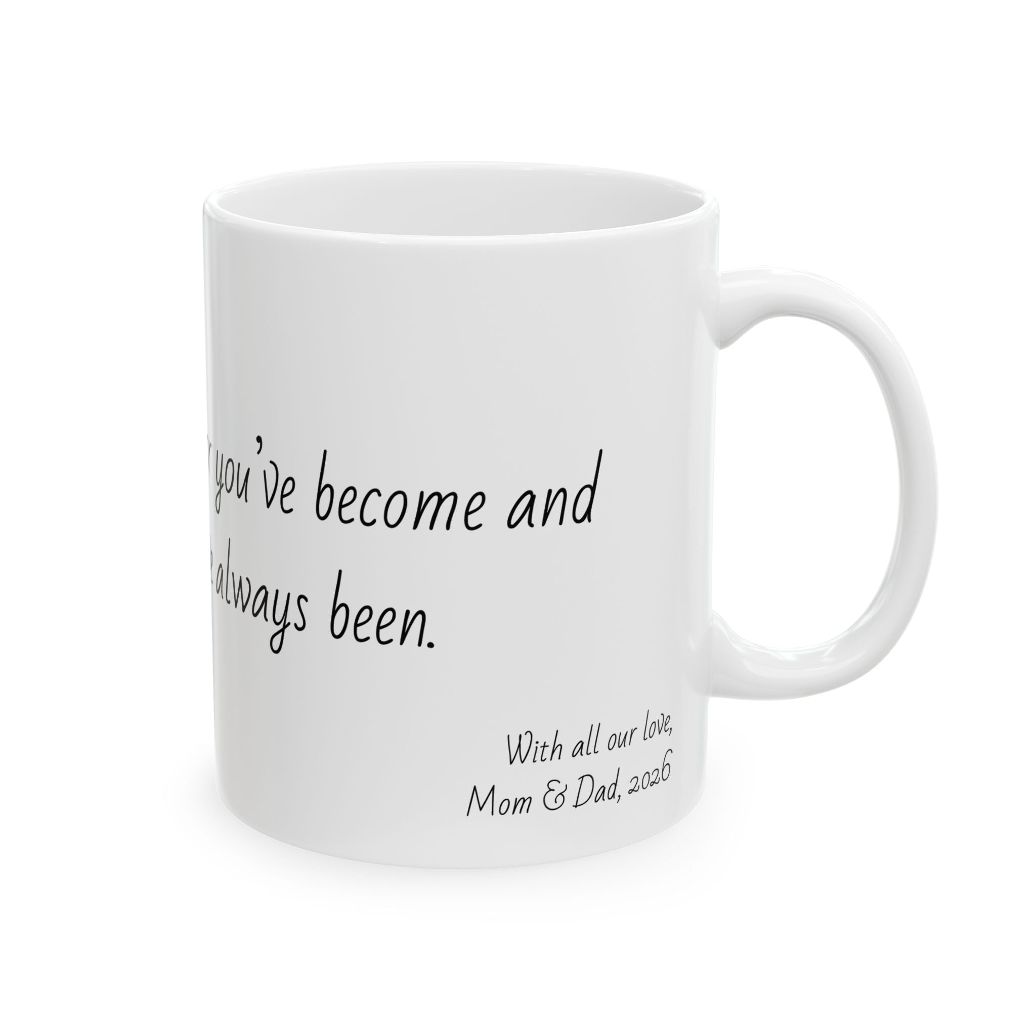 "So proud of the Doctor you’ve become and the person you’ve always been." Personalized Doctor Mug - Minimalist Ceramic Coffee Cup for Medical Professionals with quote, wishes, 11oz & 15oz