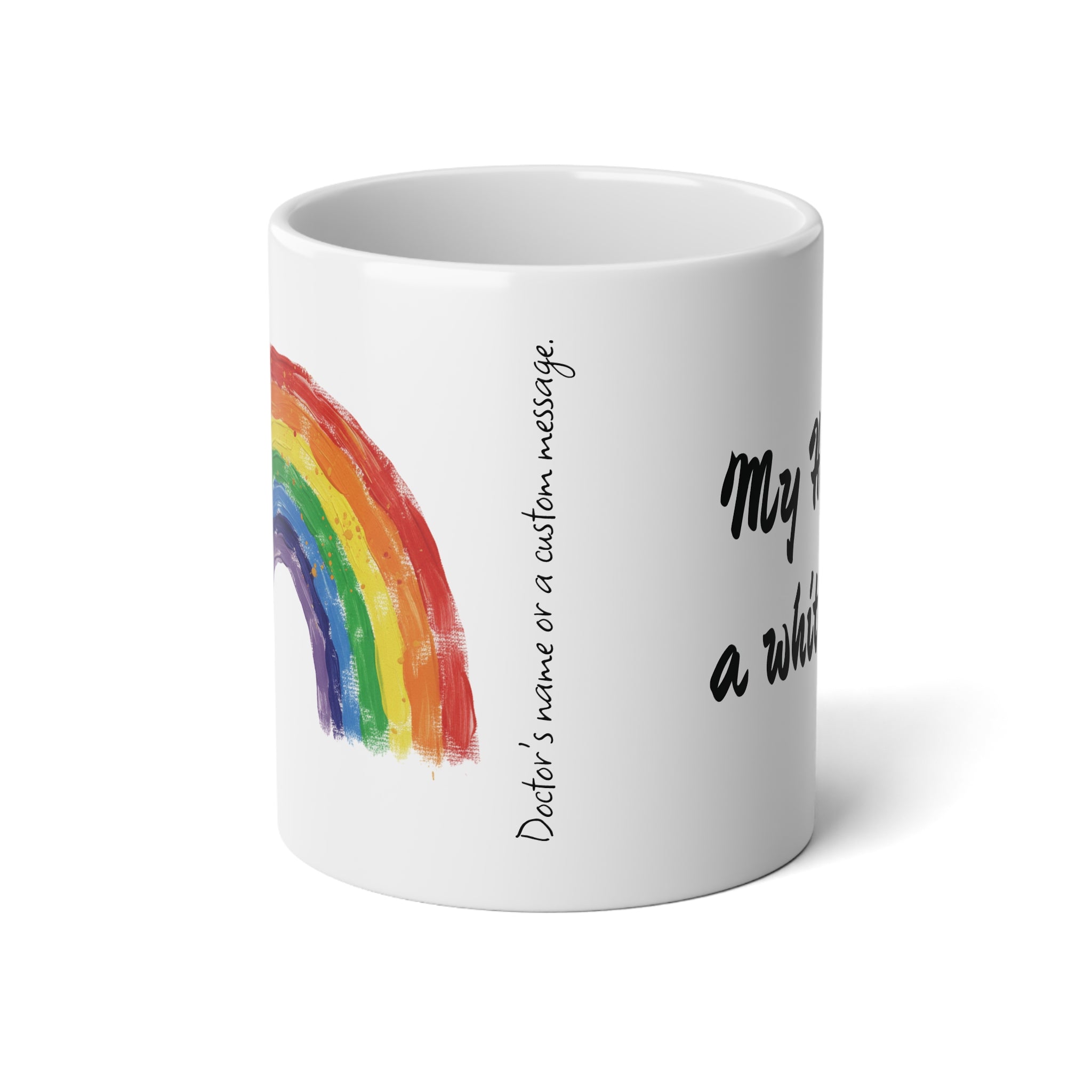 "My hero in a white coat." Personalized 20oz Big Minimalist Doctor Mug - Huge Heart Coffee Cup -  Appreciation Gift for Physicians